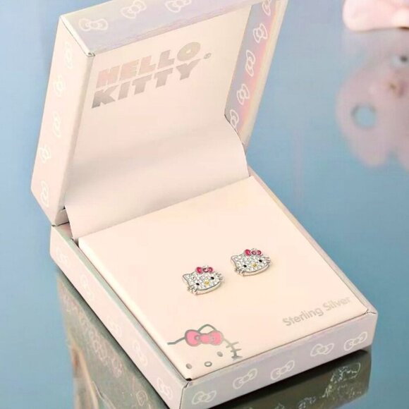 Hello Kitty Crystal Stud Earrings | Sterling Silver Girls' Inner Child Healing - Picture 1 of 8